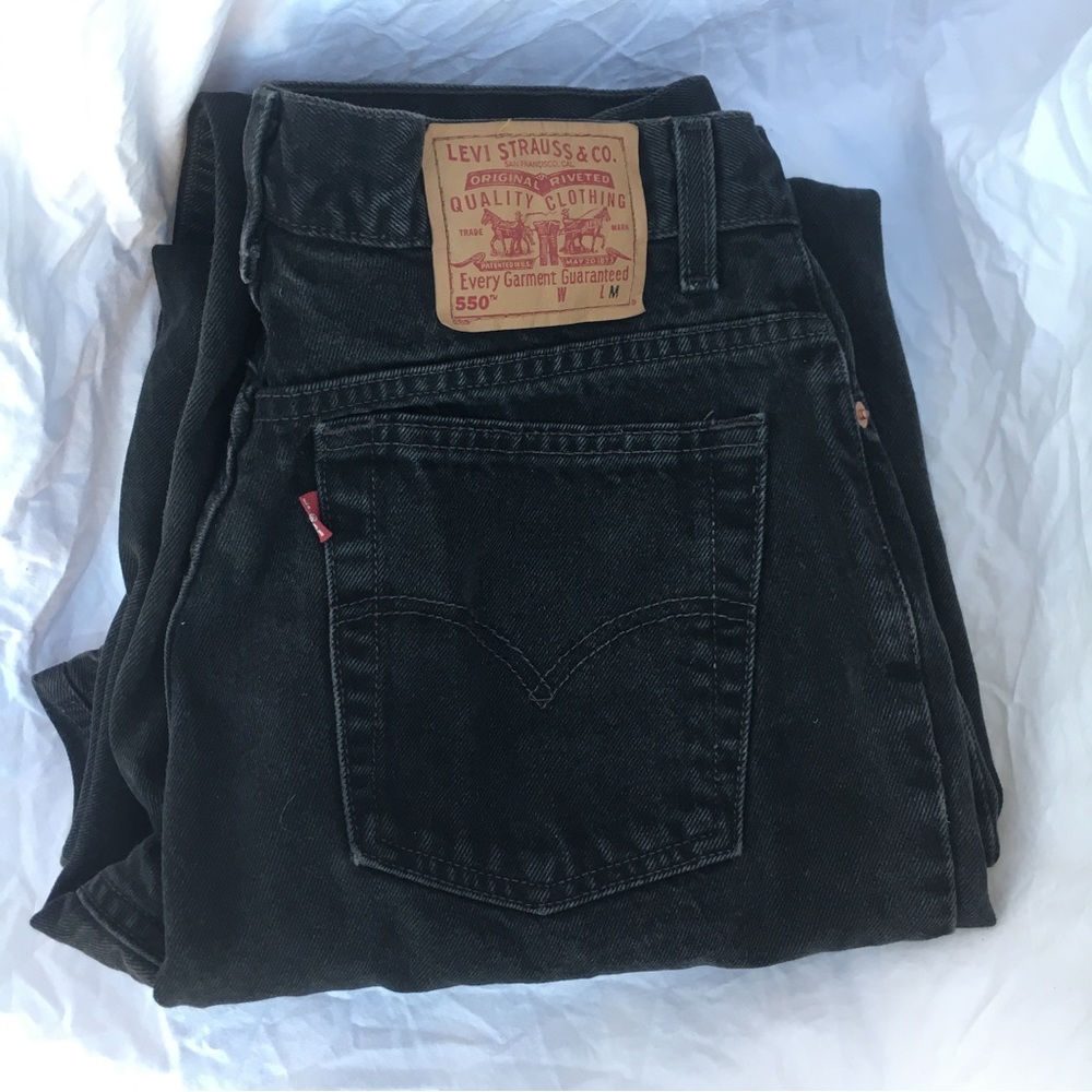 Vintage Denim, Levi’s 550 High-Waisted, Black, Tapered jeans
